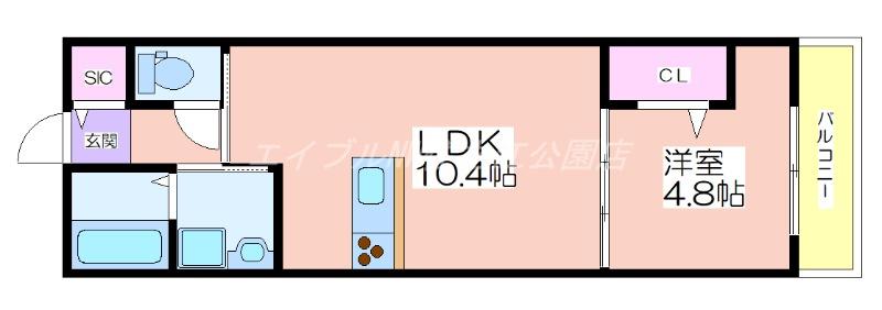 サニーコート西加賀屋(1LDK/2階)の間取り写真