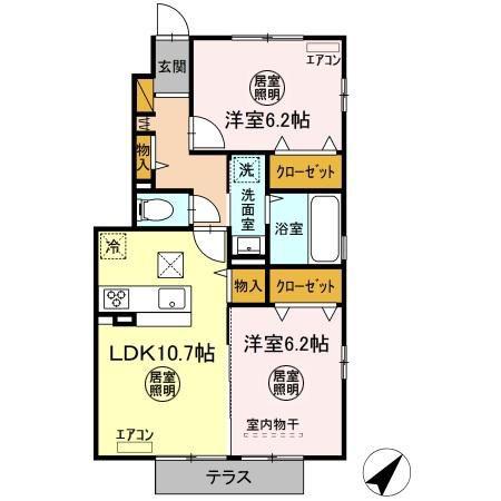 月うさぎ弐(2LDK/1階)の間取り写真