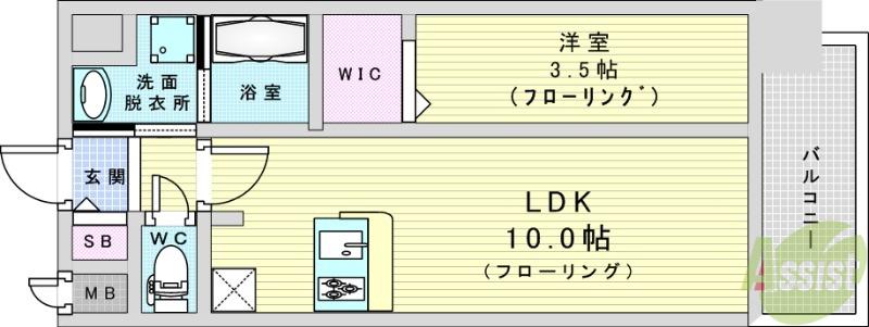 ATTIRANT西三国(1LDK/6階)の間取り写真
