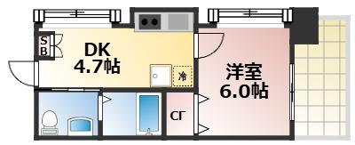 コンチネンタル東小橋(1DK/7階)の間取り写真
