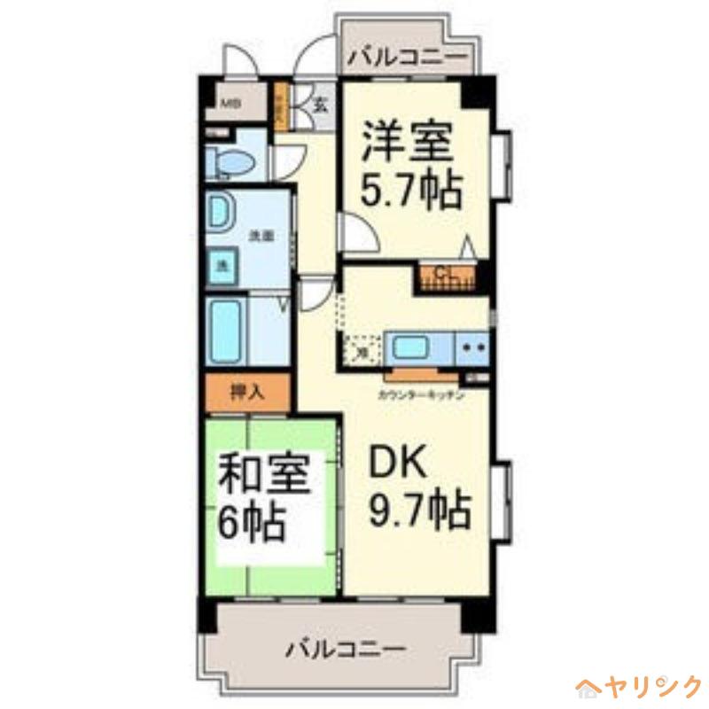 エクセレントみずの(2DK/9階)の間取り写真
