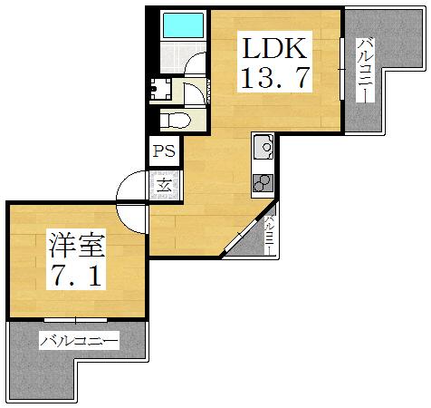 岸里AMステーションビル(1LDK/6階)の間取り写真