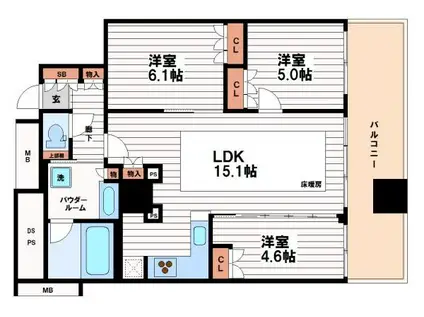 プレサンスレジェンド堺筋本町タワー(3LDK/14階)の間取り写真