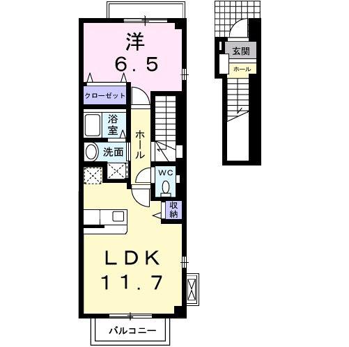 アヴニールB(1LDK/2階)の間取り写真
