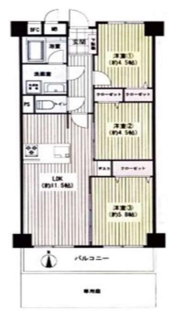 三井東陽ハウス(3LDK/1階)の間取り写真
