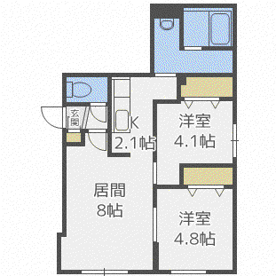 リンコントロ発寒(2LDK/2階)の間取り写真