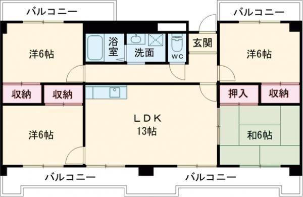 ドミール幸心(4LDK/4階)の間取り写真