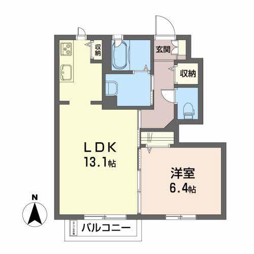 プライムタウンB(1LDK/1階)の間取り写真