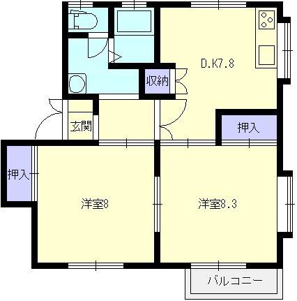 ハイム万代D(2DK/1階)の間取り写真