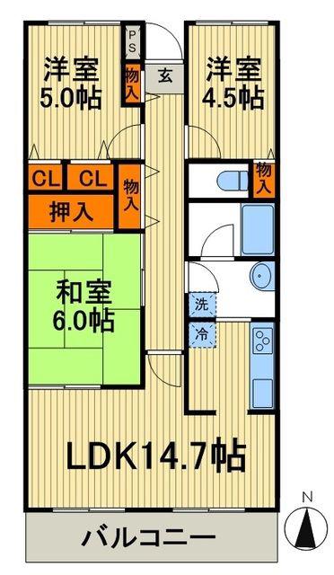 ジュネス(3LDK/5階)の間取り写真
