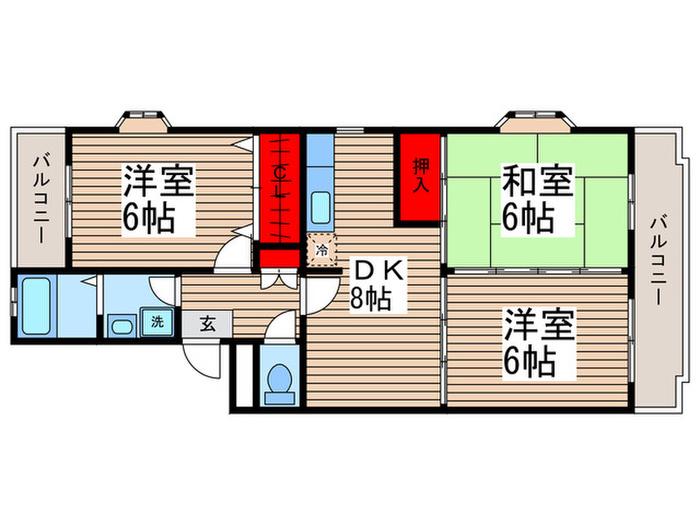 クレール北浜(3DK/3階)の間取り写真