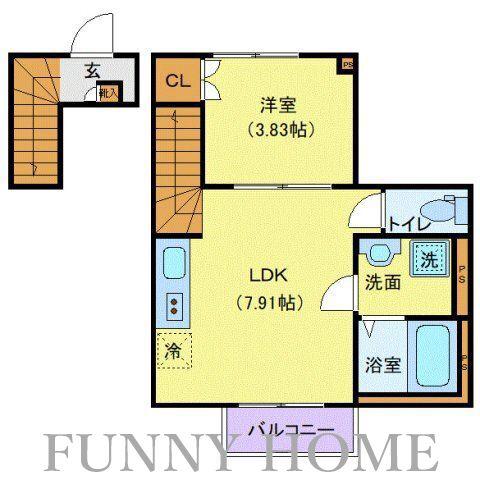カサプレミア代田(1LDK/2階)の間取り写真
