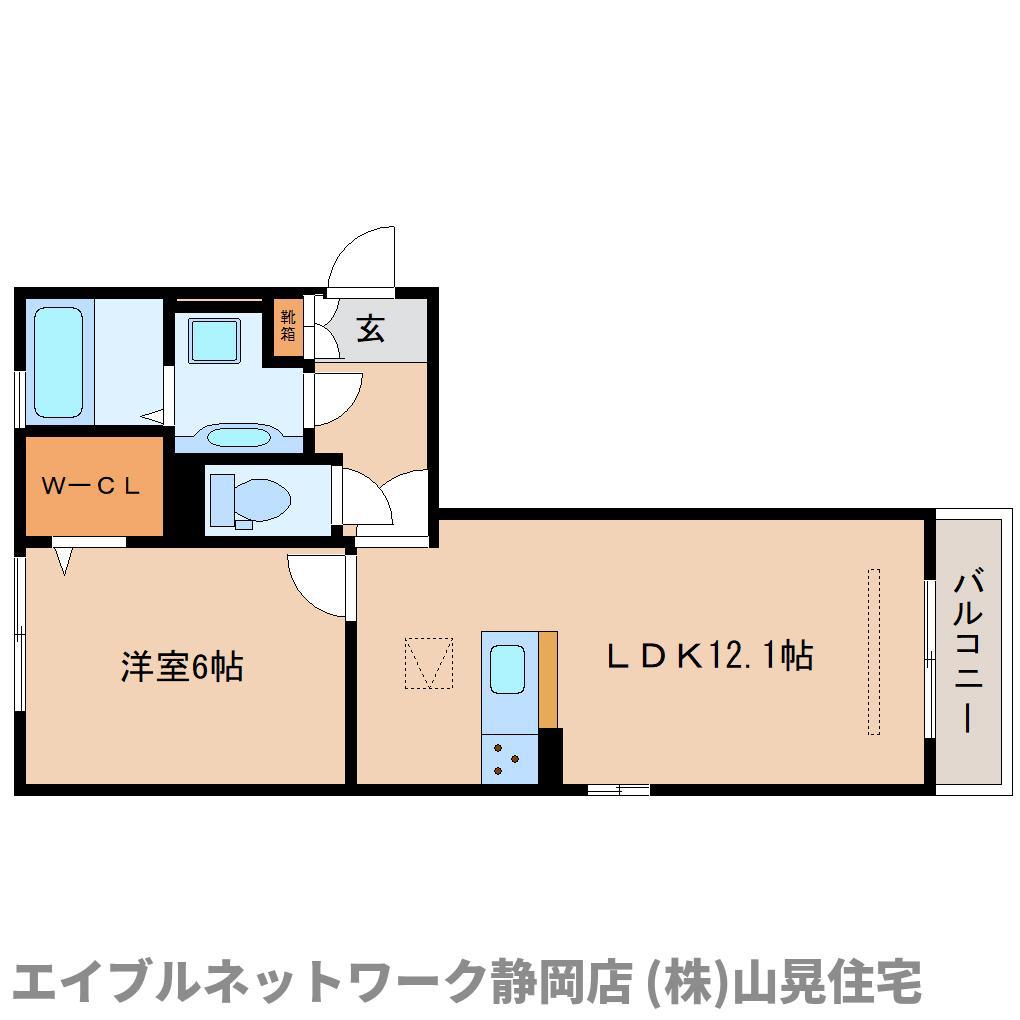 静岡鉄道静岡清水線 長沼駅(静岡) 徒歩6分 3階建 築7年(1LDK/1階)の間取り写真