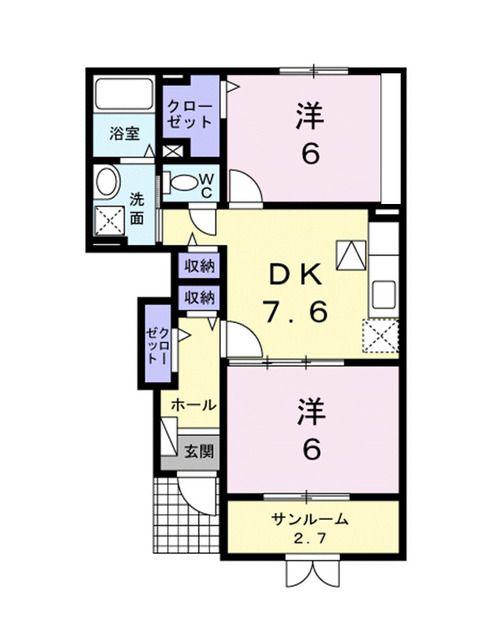 テルヌーラB(2DK/1階)の間取り写真