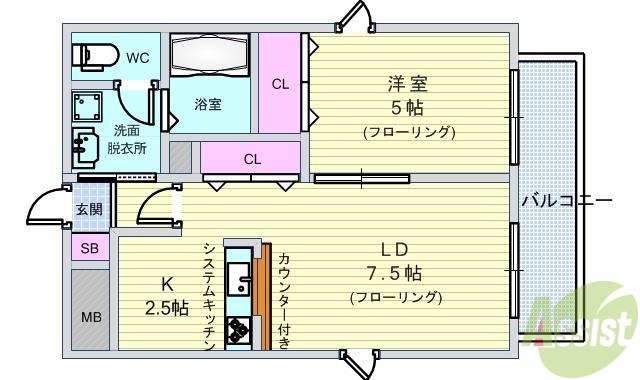 アムールヴェール蛍池(1LDK/1階)の間取り写真