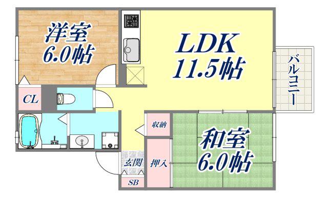 オーク東須磨(2LDK/1階)の間取り写真