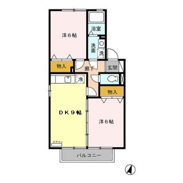 アムール(2DK/2階)の間取り写真