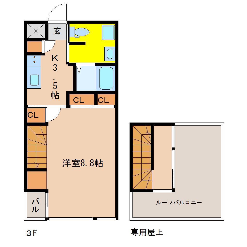 AKHA2(1K/3階)の間取り写真