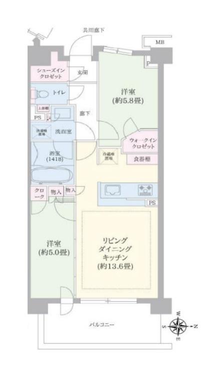 パークホームズ南船橋 イースト棟(2LDK/6階)の間取り写真