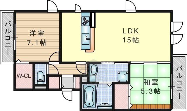 ライトフレーバー千里丘(2LDK/3階)の間取り写真