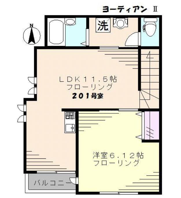 ヨーティアンII(1LDK/2階)の間取り写真