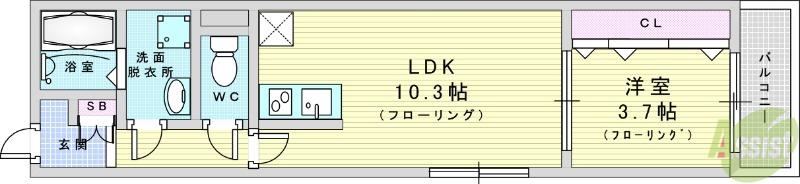 NEXRISE 日の出(1LDK/1階)の間取り写真