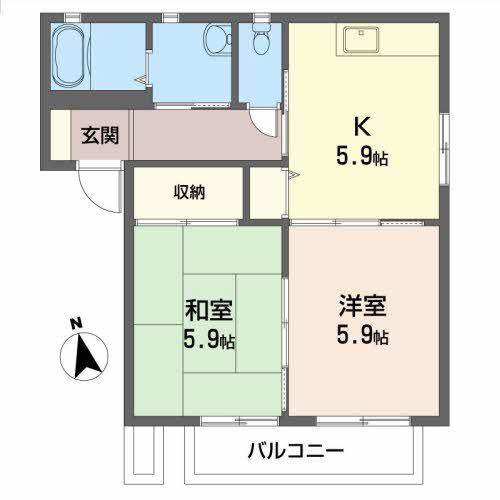 リバティガーデンIIA(2K/2階)の間取り写真