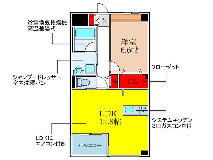 グランミーテ緑地(1LDK/3階)の間取り写真