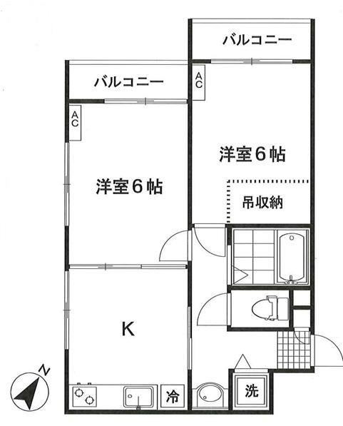 曙町ロイヤルハイツ(2K/2階)の間取り写真