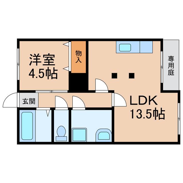 リベルテ打越(1LDK/1階)の間取り写真