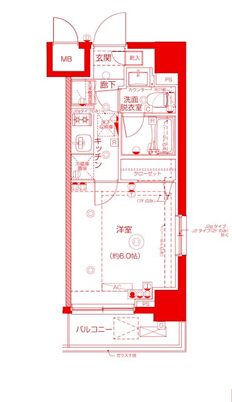 AELL横浜吉野町(1K/7階)の間取り写真