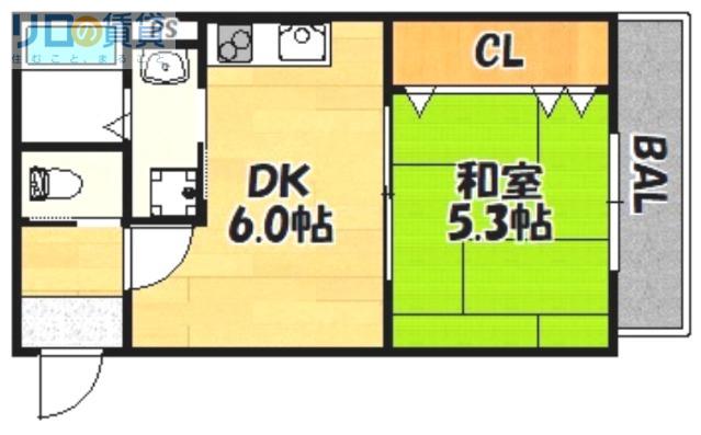 震雲マンション(1DK/3階)の間取り写真