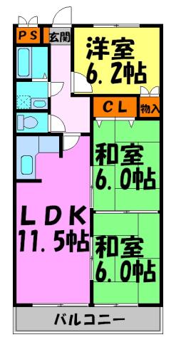 インペリアル花屋敷(3LDK/6階)の間取り写真