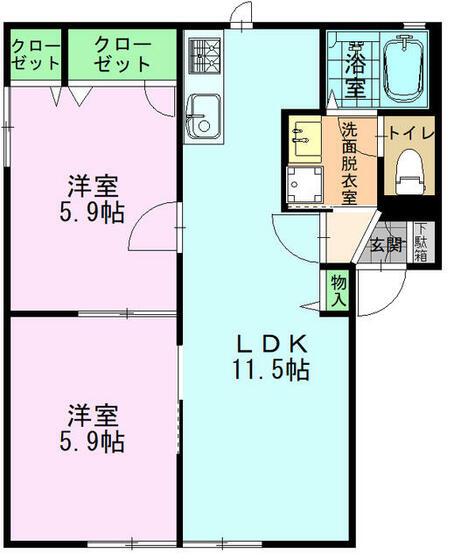 カーサゆうゆう(2LDK/1階)の間取り写真
