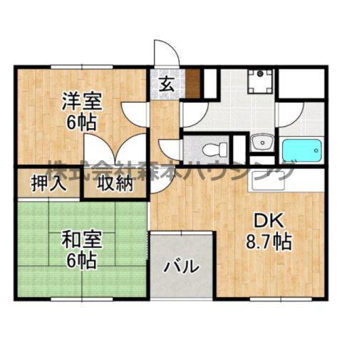 シャトー忍ヶ丘(2DK/2階)の間取り写真