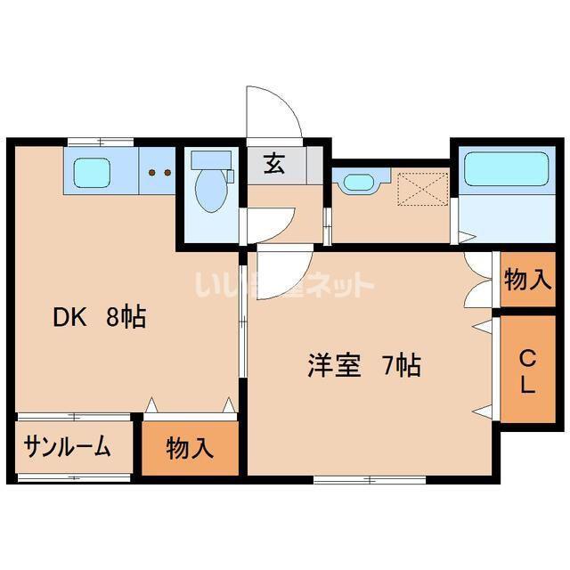 ミモザ弐番館(1DK/2階)の間取り写真