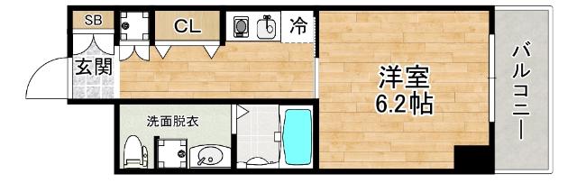 十三本町ウインズマンションII(1K/6階)の間取り写真