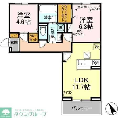 グランテージ海神E(2LDK/1階)の間取り写真
