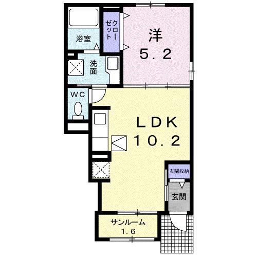 グレースコートC 1LDK(1LDK/1階)の間取り写真