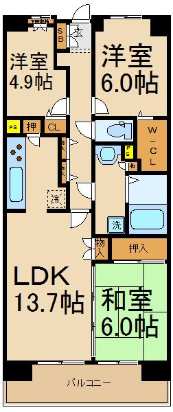 白井ロジュマン(3LDK/1階)の間取り写真