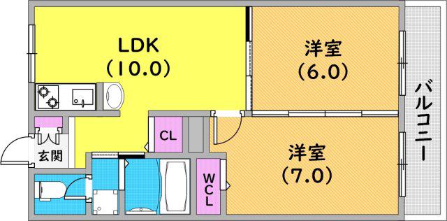 四国ビル(2LDK/3階)の間取り写真