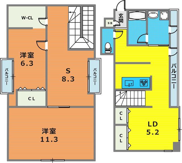 アクト・ワン第3ビル(2SDK/5階)の間取り写真