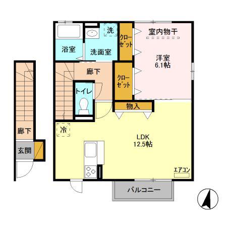 プリムヴェール十七番館(1LDK/2階)の間取り写真