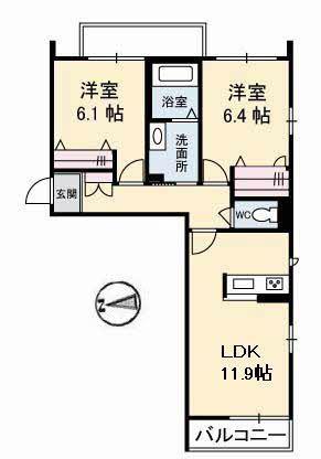 グランベレオ三吉 B棟(2LDK/2階)の間取り写真