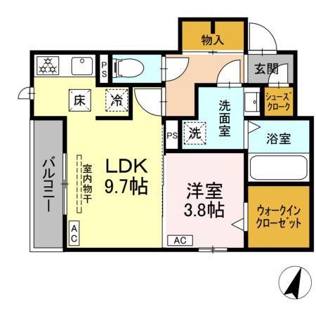 D-HILLS二之宮(1LDK/1階)の間取り写真