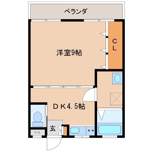 ヤママス東(1DK/3階)の間取り写真