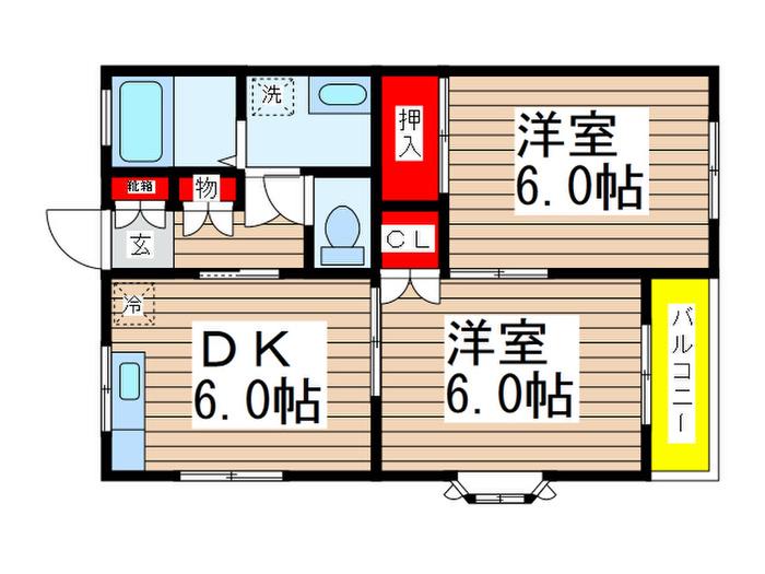 ドミールB(2DK/2階)の間取り写真