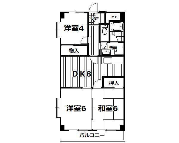 パークハイム河辺(3LDK/3階)の間取り写真