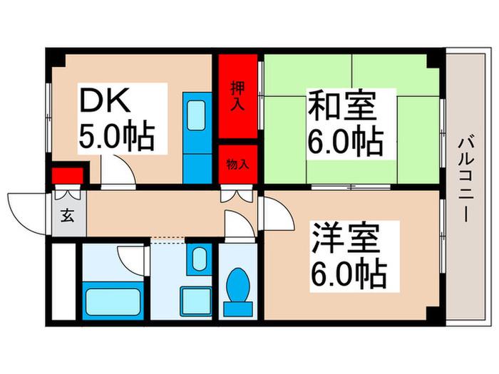 第2レクコーポ舞浜(2DK/3階)の間取り写真
