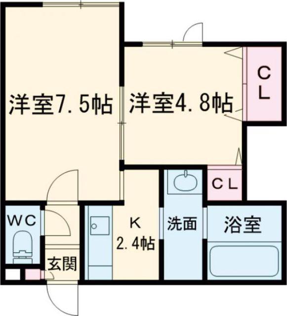 マリオット拓勇西(1LDK/2階)の間取り写真
